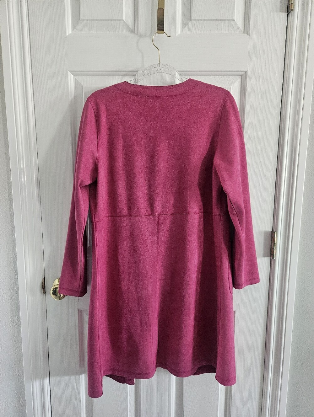 NWOT Solitaire Pink Faux Suede Longline Duster Open Front Cardigan/Jacket - Picture 6 of 10